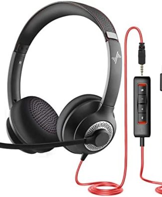 USB Headset with Microphone for PC, On-Ear Computer Laptop Headphones with Noise Cancelling Microphone in-line Control for Home Office Online Class Skype Zoom (USB+3.5mm, Black)